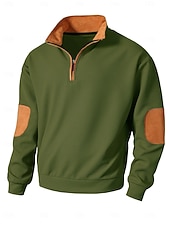 Men's Sweatshirt Waffle Sweatshirt Quarter Zip Sweatshirt Black Army Green Brown Khaki Dark Gray Half Zip Color Block Patchwork Sports & Outdoor Daily Holiday Polyester Streetwear Basic Casual Spring 20