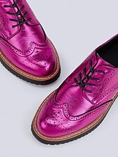 economico Scarpe oxford da donna-scarpe brogue oxford rosa metallizzato da donna con punta a coda di rondine, scarpe casual eleganti con lacci per feste ed eventi di moda
