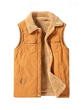 cheap Men&#039;s Vest-Men&#039;s Fleece Vest Vest Gilet Daily Date Vacation Fashion Casual Fall &amp; Winter Button Pocket Polyester Corduroy Thermal Warm Comfortable Plain Single Breasted One-button Lapel Regular Fit Black Brown