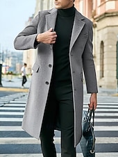cheap Men&#039;s Trench Coat-Male Overcoat Coat Trench Coat Daily Wear Buckle Fall &amp; Winter Solid / Plain Color Leisure Lapel Long Camel Black Gray Jacket