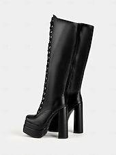 naisten mustat alustan polvikorkeat nauhasaappaat – goottilainen punk-tyyli, jossa on paksu kantapää, ihanteellinen halloweeniin ja cosplayan halpa Biker-saappaat-naisten mustat alustan polvikorkeat nauhasaappaat – goottilainen punk-tyyli, jossa on paksu kantapää, ihanteellinen halloweeniin ja cosplayan