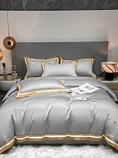 baratos Coleção de elite-Conjunto de cama com capa de edredom de 4 peças, 100% algodão orgânico, tecido macio e respirável, inclui capa de edredom e fronhas para um sono confortável