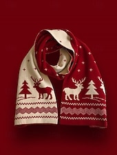 abordables Accessoires de Noël-écharpe tricotée pour femme à imprimé renne et sapin de Noël en rouge et blanc, accessoire d&#039;hiver douillet pour les fêtes de fin d&#039;année