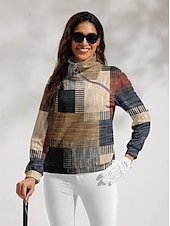 baratos Roupas de golfe feminino-Mulheres Moletom Azul denim Amarelo Fúcsia Manga Longa Térmico / Quente Blusas Outono Inverno Roupas femininas de golfe, roupas, roupas, roupas