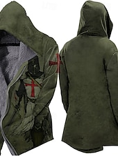 cheap Men&#039;s Print Fleece Jackets-Men&#039;s Winter Coat Fleece Jacket Jacket Daily Wear Vacation Fleece Lining With Pockets Print Front Pocket Fall &amp; Winter Soldier Sport Casual Hoodie Regular Blue Purple Green khaki Light Grey Jacket