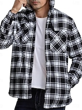 economico Giubbotti e cappotti da uomo-Per uomo Giacca da camicia Giacca con cappuccio Shacket Giacca in pile di flanella Esterno Da tutti i giorni Caldo Tasche Con cappuccio Autunno Inverno Scozzese a quadri Di tendenza Streetwear Bavero