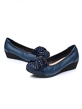 cheap Women&#039;s Flats-Women&#039;s Leather Wedge Flats with Decorative Bow and Embellished Toe – Comfortable Casual Slip-On Shoes for Everyday Wear