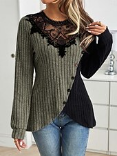 abordables Hauts en dentelle-Blouses élégantes en dentelle pour femmes blouse à œillets modernes et stylées à manches longues tops réguliers col ras du cou travail quotidien romantiques petits tenues estivales pour les vacances