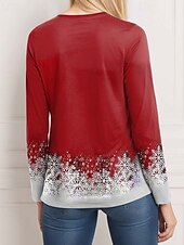 economico Magliette di Natale-tunica natalizia da donna manica 3/4 stampa albero di natale casual elasticizzata rosso bianco fiocco di neve girocollo abbigliamento invernale festivo