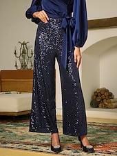 abordables pantalons de fête pour femmes-Femme Pantalon à paillettes Toute la longueur Elégant Fête / Soirée Noir bleu marine Printemps &amp; Automne S M L