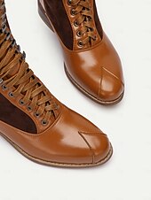 baratos anos 1930-botas femininas de camurça sintética bordô e couro sintético preto com cadarço na altura do joelho – design de inspiração vintage com tiras de fivela dupla, perfeitas para uso casual e formal
