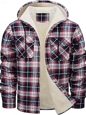 economico Giubbotti e cappotti da uomo-Per uomo Giacca da camicia Giacca con cappuccio Shacket Giacca in pile di flanella Esterno Da tutti i giorni Caldo Tasche Con cappuccio Autunno Inverno Scozzese a quadri Di tendenza Streetwear Bavero