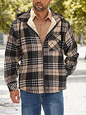 preiswerte Herrenjacken &amp; Herrenmäntel-Herren Hemdjacke Kapuzenjacke Shacket Flanell-Fleecejacke Täglich Urlaub warm Mit Kapuze Herbst Winter Schottenstoff Kariert Modisch Strassenmode Kargen Standard Schwarz Dunkelrot Hellgrün Rote Blau