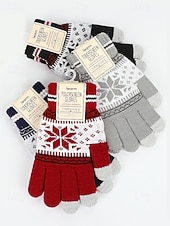 Недорогие Женские перчатки-зимние вязаные перчатки с рисунком «Рождественская снежинка» — теплые и уютные красные праздничные перчатки для женщин и мужчин — идеально подходят для холодной погоды и праздничных нарядов