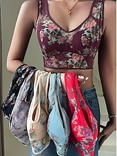 baratos Sutiãs-sutiã feminino de malha com estampa floral sutiã gráfico sem aro sem enchimento cobertura total sutiã moldado sólido para o dia a dia roupas para casa