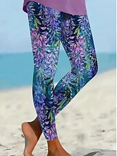 levne květinový potisk-Dámské legíny kalhoty Culottes Široké nohy Móda Plné délky Vysoký pas Květinový potisk Mikro-elastické Práce Každodenní nošení Fialová Podzim Zima Skinny