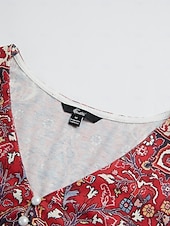 ieftine tricou boho-Pentru femei Tricou Cămașă Henley Floral Epocă Έθνικ Zilnic De Bază Lungime Manșon 3/4 În V Topuri obișnuite Concediu Sfârșit de săptămână Nasturi Imprimeu Roșu-aprins Mov Trifoi Kaki Gri Toamna iarna