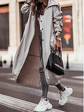 halpa Trench Coats-Naisten Trenssitakki Työ Katu Syksy Talvi Pitkä Takki Loose Fit Aikaisempi Tyylikäs Vapaa-aika Jackets Pitkähihainen Yhtenäinen väri Taskut Musta Apila Harmaa