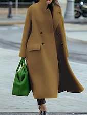 preiswerte Wintermäntel-Damen Wintermantel Mantel Umhang / Umhänge Windundurchlässig warm halten Tasche Brautkleider schlicht Streetstyle Glatt Urlaub Arbeit Strasse Freizeitskleidung Einreihiger Verschluss Umlegekragen