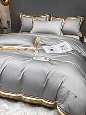 baratos Coleção de elite-Conjunto de cama com capa de edredom de 4 peças, 100% algodão orgânico, tecido macio e respirável, inclui capa de edredom e fronhas para um sono confortável