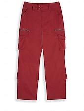 preiswerte Cargohose für Damen-Damen Cargo-Hosen Weites Bein Hosen Hose Aktiv Streetwear Lässig Volle Länge Mittlere Taille Einfach Reißverschluss Tasche Mehrere Taschen Atmungsaktivität Bequem Mikroelastisch Outdoor Straße