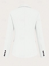 abordables Blazers et Costumes-Femme Haussements d&#039;épaules Couleur unie Elégant manche longue Col de Chemise Travail du quotidien Poche Blanche Printemps Automne Hiver