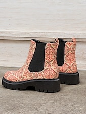preiswerte Chelsea -Stiefel-mehrfarbige Chelsea-Stiefel im Patchwork-Stil für Damen – moderne dicke Sohle mit elastischen Seiteneinsätzen für Retro- und Casual-Styling