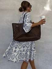 levne Boho šaty-Dámské Maxi šaty Vintage šaty Volnočasové šaty Boho šaty Na běžné nošení Denní Volný Grafika Poloviční rukáv Do V Vodní modrá Khaki Jaro Podzim