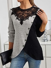 abordables Hauts en dentelle-Blouses élégantes en dentelle pour femmes blouse à œillets modernes et stylées à manches longues tops réguliers col ras du cou travail quotidien romantiques petits tenues estivales pour les vacances