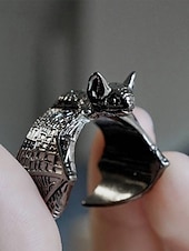 baratos Acessórios de Halloween-anel ajustável com design de morcego gótico, joias vintage de prata para halloween para cosplay e moda gótica