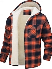 economico Giubbotti e cappotti da uomo-Per uomo Giacca da camicia Giacca con cappuccio Shacket Giacca in pile di flanella Esterno Da tutti i giorni Caldo Tasche Con cappuccio Autunno Inverno Scozzese a quadri Di tendenza Streetwear Bavero