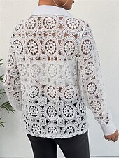 economico Top eleganti-camicetta da donna basic casual pizzo manica lunga regular top scollo a V quotidiano uscita bianco primavera&amp;amp;  autunno