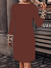preiswerte Boho Kleid-Damen Maxidress Sweatshirt-Kleid Winter Kleid Corsagenkleider Etuikleid Elegant Stilvoll Urlaub Party Strasse Regular Fit Blumen Langarm Rundhalsausschnitt Braun Sommer Herbst Winter