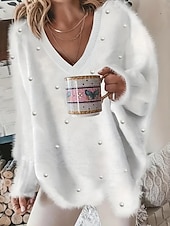 levne Hladké dámské topy-dámská halenka pulovr fuzzy oversized výstřih do V ležérní teplý měkký útulný šik podzim zima pohodlné