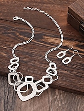 voordelige Dames ketting-dames geometrische zilveren statement ketting en oorbellen set – moderne gehamerde metalen sieraden voor feesten en formele evenementen
