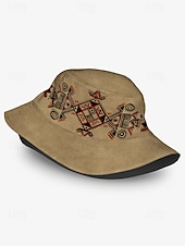 levne Pánské klobouky-pánský béžový bucket klobouk s etnickým geometrickým potiskem - stylový letní klobouk pro outdoorové dobrodružství a festivaly