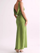 abordables Robes pour invitées de mariage-Robe Invitée de Mariage Fourreau Élégante Robe Formelle Cravate Noire Longueur Maxi Sans Manches Col V Charmeuse Dos Nu avec Croisé 2025