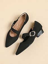 levne Block Heels-dámské pletené boty mary jane s páskem na přezku – pohodlné a elegantní lodičky na nízkém podpatku pro běžné nošení i do kanceláře