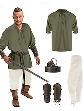 お買い得  衣装-レトリ／ヴィンテージ 中世 ルネッサンス パンツ セット ウエストベルト 海賊 バイキング Ranger 男性用 バイキング ファンタジー ハロウィーン カーニバル マスカレード カーニバル 性能 マスカレード 成人 シャツ パンツ ベルト