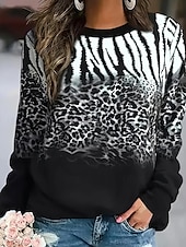 levne Mikiny a mikiny-dámská mikina leopard street denní nošení potisk ležérní posádka výstřih dlouhý rukáv mikroelastický podzimní zimní komfrt prodyšná měkká tkanina