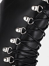 お買い得  プラットフォームブーツ-バックルストラップとチャンキーヒールを備えた女性用ゴシックプラットフォームレースアップブーツ - パーティーやオルタナティブファッションにぴったりのステートメントヒールブーツ