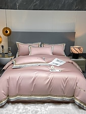 baratos Coleção de elite-Conjunto de cama com capa de edredom de 4 peças, 100% algodão orgânico, tecido macio e respirável, inclui capa de edredom e fronhas para um sono confortável