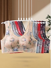 baratos Sutiãs-sutiã feminino de malha com estampa floral sutiã gráfico sem aro sem enchimento cobertura total sutiã moldado sólido para o dia a dia roupas para casa