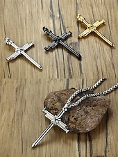 abordables Bijoux pour hommes-collier croix en acier inoxydable pour homme – pendentif religieux avec motif clou et chaîne