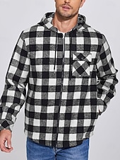 preiswerte Herrenjacken &amp; Herrenmäntel-Herren Hemdjacke Kapuzenjacke Shacket Flanell-Fleecejacke Täglich Urlaub warm Mit Kapuze Herbst Winter Schottenstoff Kariert Modisch Strassenmode Kargen Standard Schwarz Dunkelrot Hellgrün Rote Blau