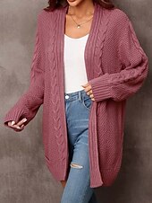 preiswerte Strickjacken und Oberbekleidung-Damen Pullover Modisch Täglich Brautkleider schlicht Graphic Bedruckt Öffnung vorne Strick Textur Langarm Lange Oberteile Stricken Heim Arbeit Schwarz Rosa Herbst Winter