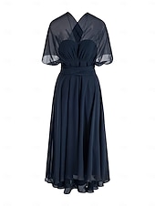 abordables Robes pour invitées de mariage-Robes de Mariage Invité A-Line Robe Élégante Formelle Fête de Mariage Longueur Thé Sans Manches Une Épaule Invité de Mariage Automne Chiffon avec Fronces 2025