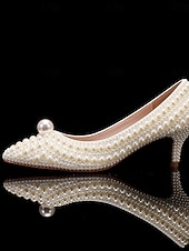 economico sposa-Per donna scarpe da sposa Scarpe bianche Scarpe da sera Matrimonio Feste Floreale Colore a contrasto tacchi da sposa Scarpe da sposa Scarpe da damigella d'onore Perle di imitazione Perline Basso A
