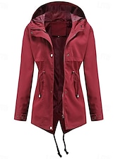 cheap Active Jacket-Women&#039;s Winter Coat Waterproof Windproof Zipper Outdoor Solid Color Work Casual Zipper Hoodie Loose Fit Long Sleeve Outerwear Black Yellow Red Winter