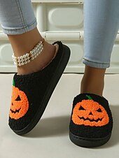 abordables Pour les femmes-Chaussons en polaire confortables sur le thème d&#039;Halloween pour femmes avec des motifs de citrouille et de crâne - chaussures d&#039;intérieur amusantes pour les fêtes d&#039;automne et d&#039;Halloween